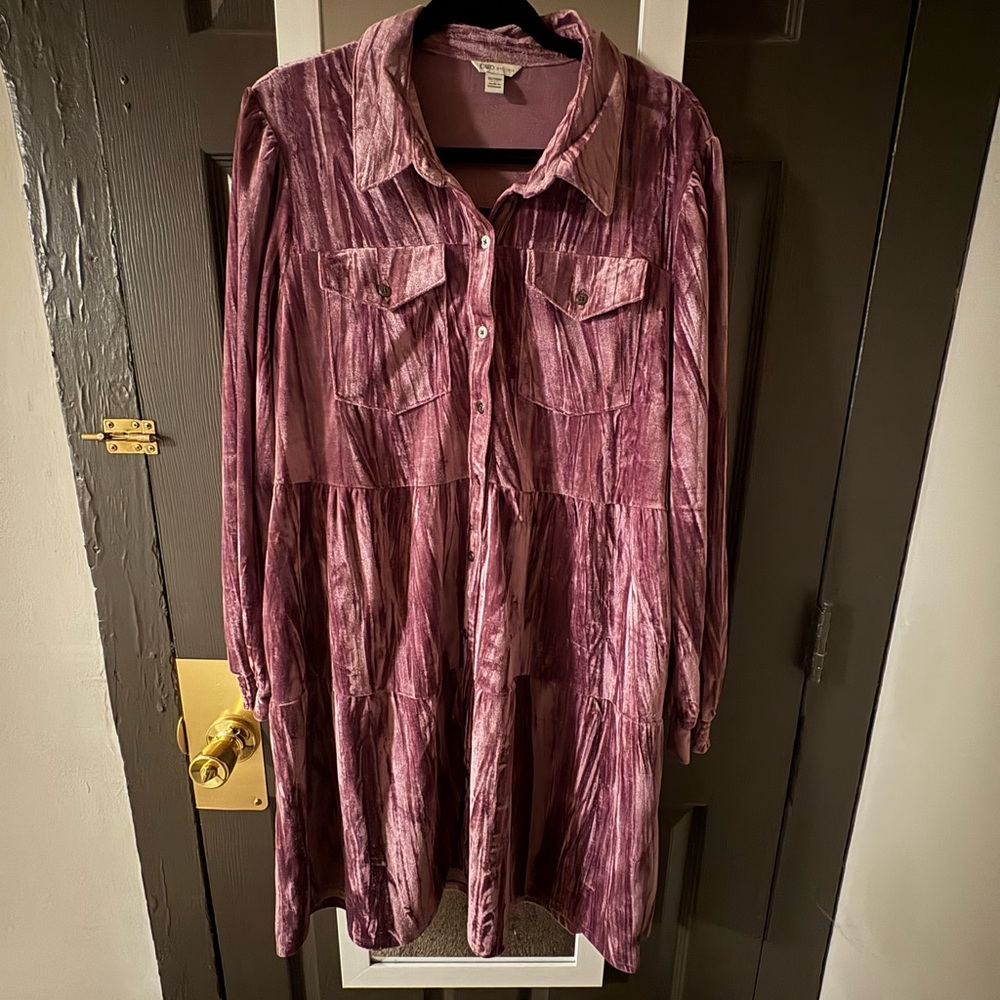 Cato Velvet Shirt Dress in Lavender